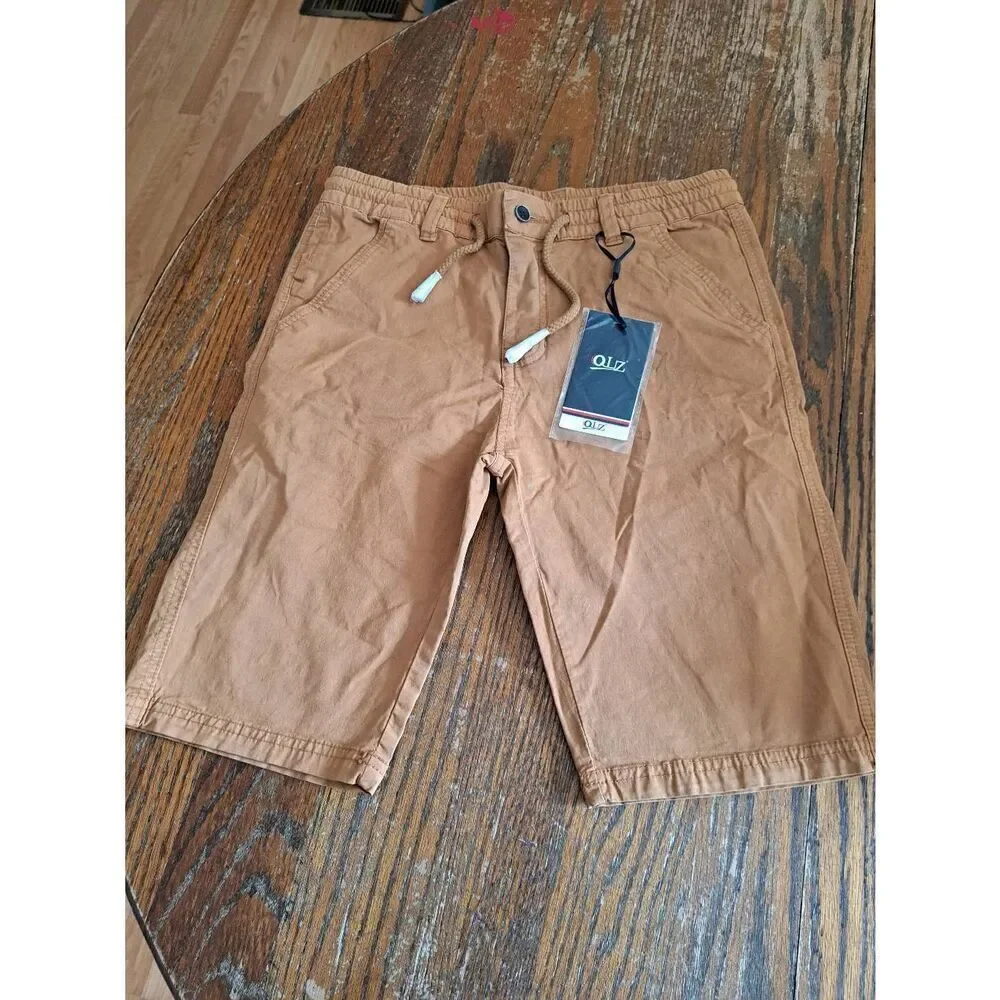 New Boys Size 14 QLZ Yellow Brown Summer Casual Shorts Elastic Drawstring Waist